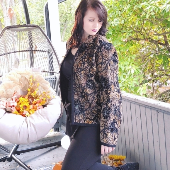 N Touch Jackets & Blazers - Vintage Embroidered Metallic Lace Blazer Jacket Boho Festival Medium